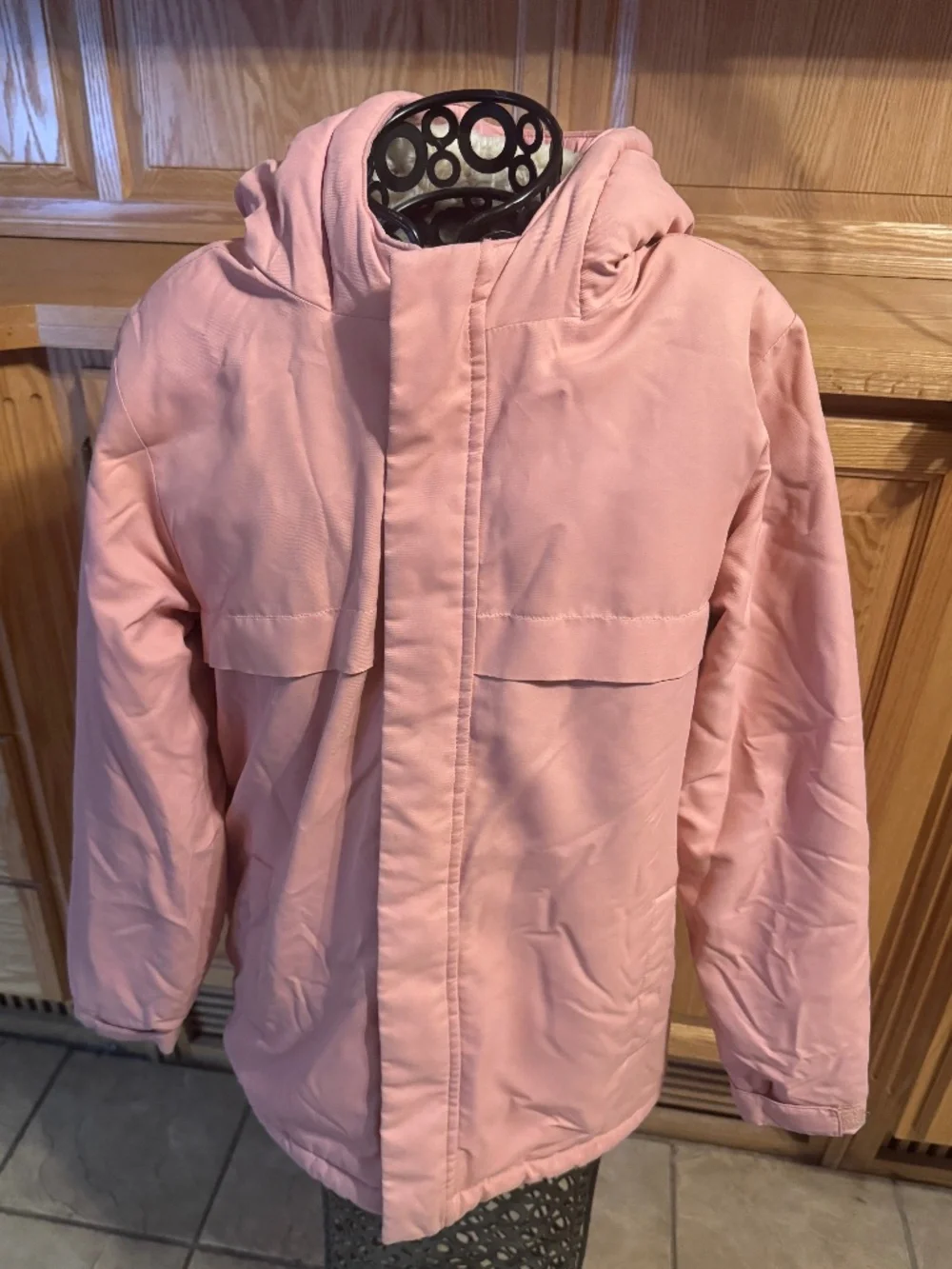 Cat & Jack Girls Blush Pink Warm Winter Coat Large Faux Fur Lined Classic Casual